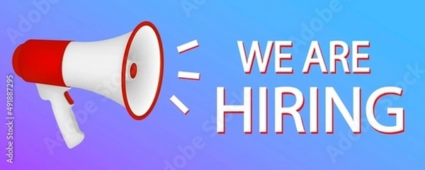Obraz We are hiring banner. We are hiring speech label with megaphone. Jobs recruitment design for companies