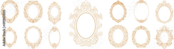 Obraz Set of golden oval vintage frames, design elements. Vector.