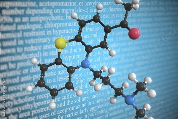 Fototapeta Acepromazine scientific molecular model, 3D rendering