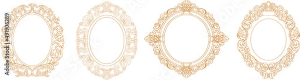 Obraz Set of golden oval vintage frames, design elements. Vector.