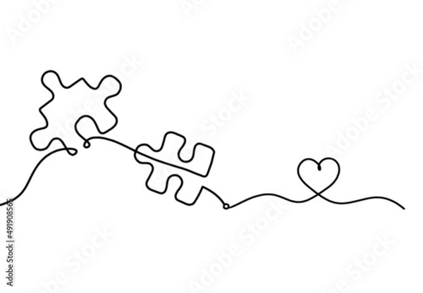 Fototapeta Abstract jigsaw puzzle with heart as line drawing on white background. Vector