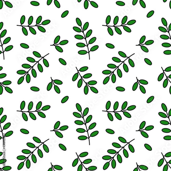 Obraz vector seamless pattern with leaves and branches with a stroke, simple, outline