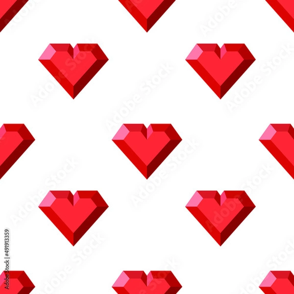 Obraz Vector seamless pattern with crystal red hearts. Heart shaped red diamonds seamless pattern