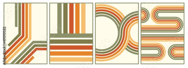 Fototapeta retro vintage 70s style stripes background poster lines. shapes vector design graphic 1970s retro background. abstract stylish 70s era line frame illustration