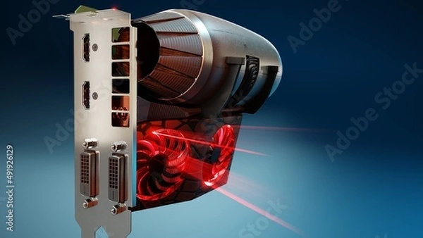 Obraz An imaginary GPU card with a jet engine attached to it