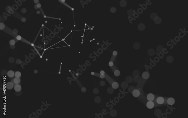 Fototapeta Abstract background. Molecules technology with polygonal shapes, connecting dots and lines. Connection structure. Big data visualization.