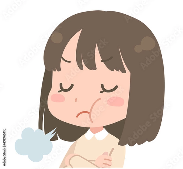 Fototapeta 腹を立てる女の子のイラスト　腕組み