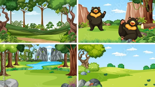 Fototapeta Four scenes with animals in forest