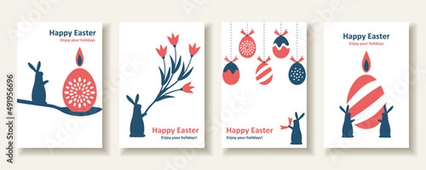 Obraz Set Of 4 Silhouette Easter Card Design 3  For greeting,invitation,poster and flyer etc.