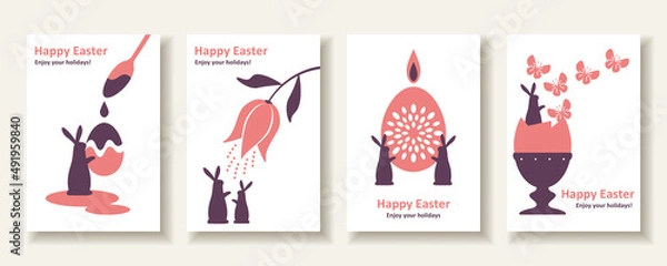 Obraz Set Of 4 Silhouette Easter Card Design 4  For greeting,invitation,poster and flyer etc.
