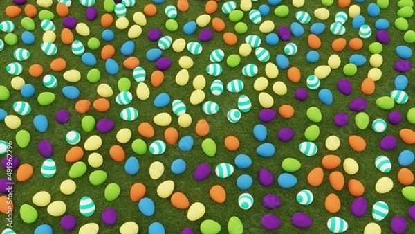 Fototapeta 3d render easter eggs on grass wallpaper