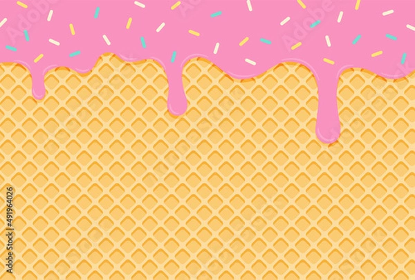 Fototapeta vector background with melted ice cream and a waffle cone for banners, greeting cards, flyers, social media wallpapers, etc.