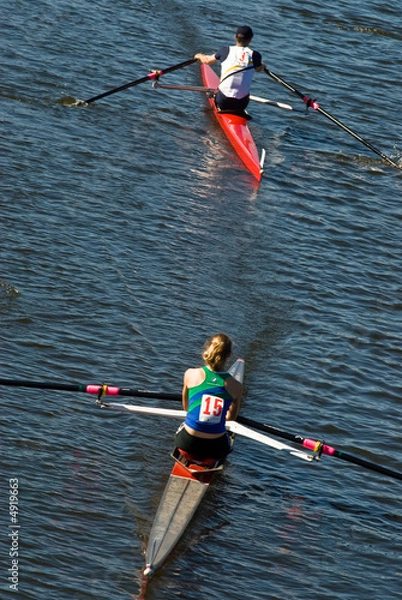 Obraz Two rowing boats competing with each other