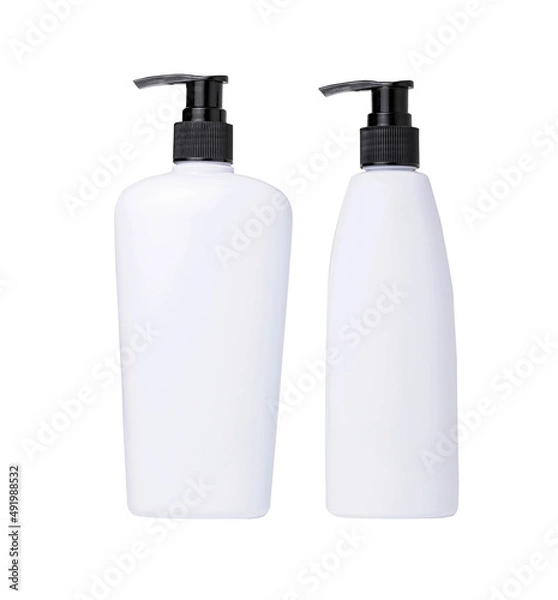 Obraz White Plastic Lotion Bottle Container on white Background.selective focus.