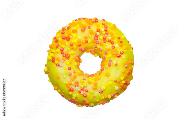 Fototapeta Yellow donut on a white background
