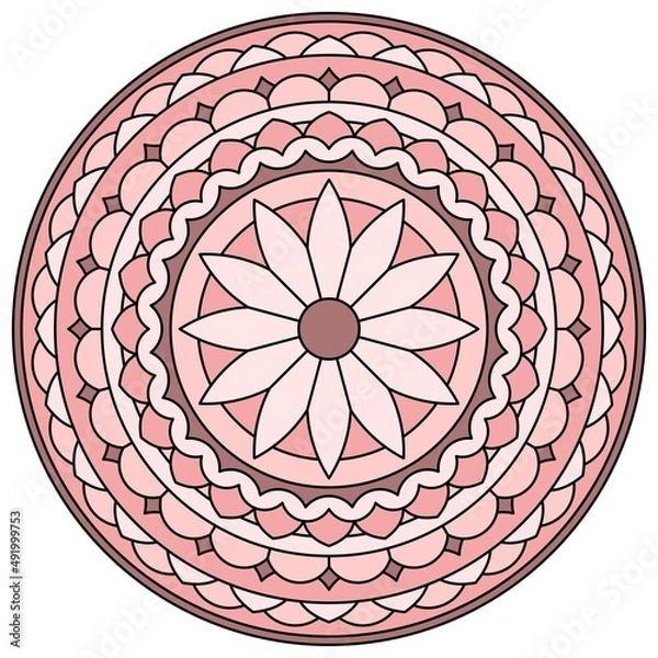 Fototapeta Round abstract mandala with floral pattern in dusty rose colors. Vector drawing.