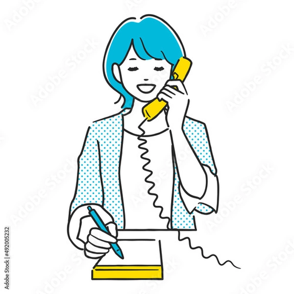 Fototapeta 電話しながらメモをとる女性