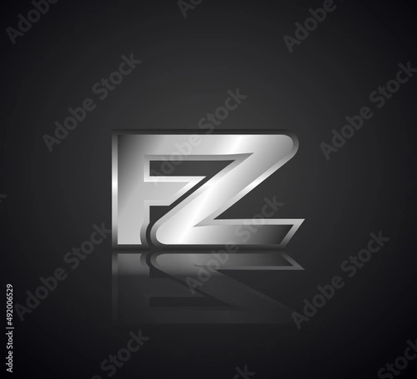 Fototapeta Modern Initial logo 2 letters Silver Metal Chrome simple in Dark Background with Shadow Reflection FZ