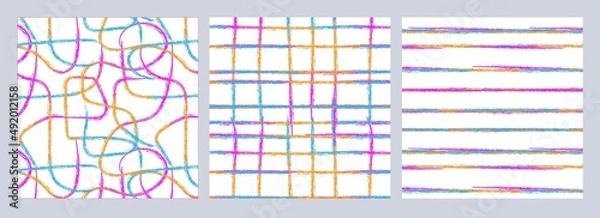 Fototapeta Set of abstract seamless patterns with texture lines