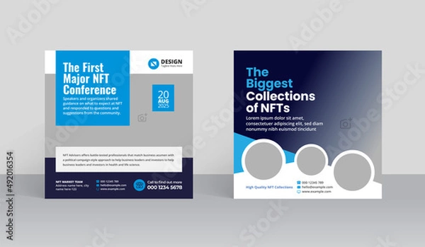 Fototapeta Non-fungible token social media post and web banner template
