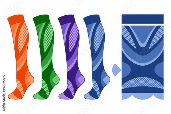 Fototapeta set sports compression socks mockup pattern template isolated