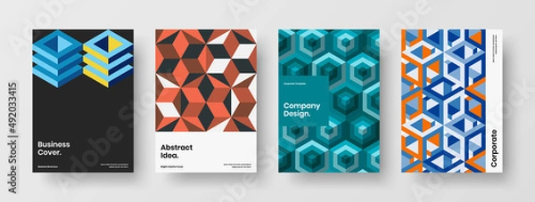 Fototapeta Colorful catalog cover A4 vector design concept bundle. Isolated geometric shapes presentation illustration composition.