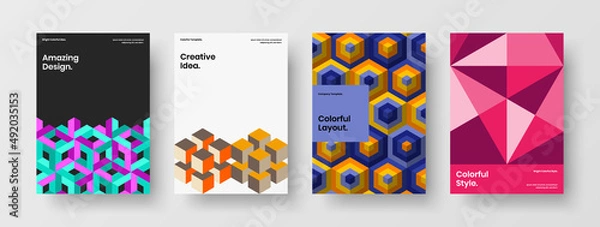 Fototapeta Creative corporate cover A4 vector design concept composition. Vivid geometric shapes company identity template collection.