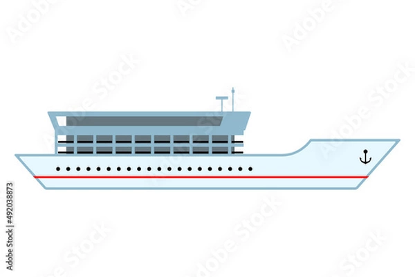 Obraz modern big ship side view flat cartoon isolated white background