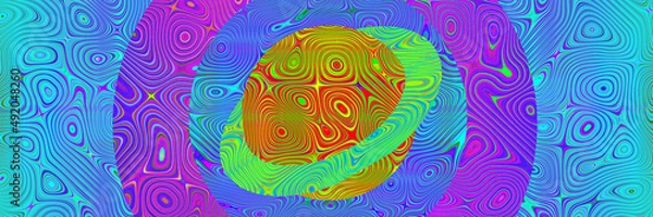 Fototapeta Planet in space on water drops texture and abstract colorful background with circles, seamless color pattern with waves and water drops on glass