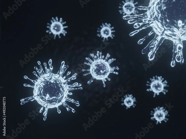 Obraz covid-19, coronavirus outbreak, virus floating in a cellular environment , coronaviruses influenza background, viral disease epidemic, 3D rendering of virus