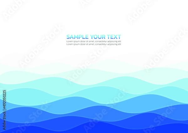 Fototapeta Abstract background, gradient blue ocean waves. Vector blue layered water wave. 