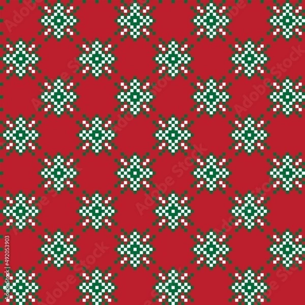 Fototapeta Snowflakes Fair Isle Seamless Pattern Design