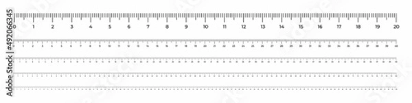 Fototapeta Vector illustration ruler scales 20, 40, 60, 80, 100 cm isolated on white background. Measure instrument lines in flat style. Horizontal measuring scale. Markup for rulers. Bar level 1 meter template.