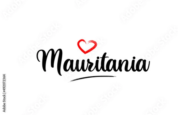 Fototapeta Mauritania country name with red love heart and black text