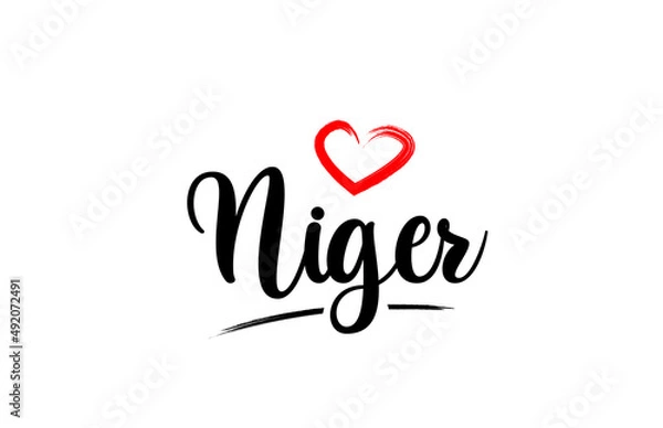 Fototapeta Niger country name with red love heart and black text