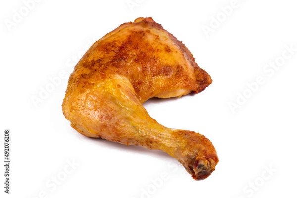 Fototapeta Fresh roasted chicken leg quarters on white isolated background.