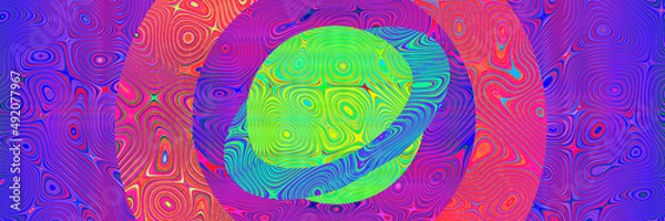 Fototapeta Planet in space on water drops texture and abstract colorful background with circles, seamless color pattern with waves and water drops on glass