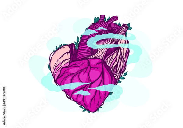 Fototapeta Human heart, internal organ, health, vector graphics, illustration