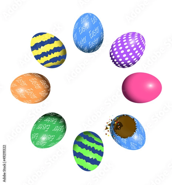 Fototapeta Happy Easter template with colored Easter eggs forming a circle