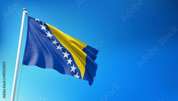 Fototapeta Bosnian Flag Flying on Blue Sky Background 3D Render