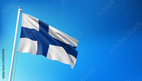 Obraz Finland Flag Flying on Blue Sky Background 3D Render