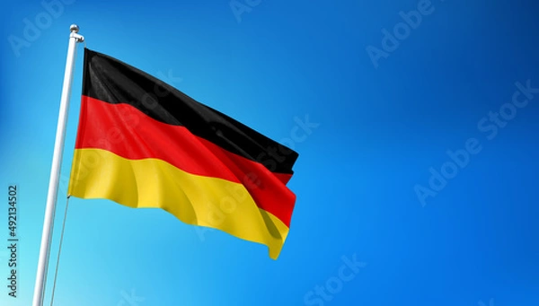 Fototapeta Germany Flag Flying on Blue Sky Background 3D Render