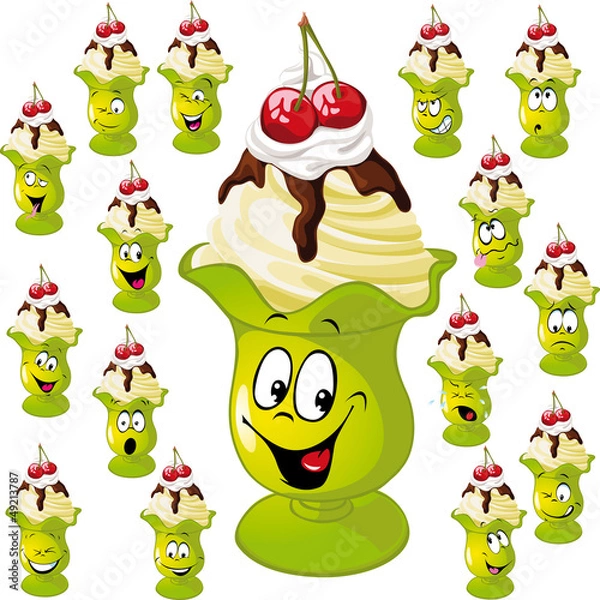 Fototapeta ice cream cup with many facial expressions