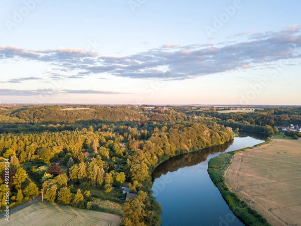 Fototapeta Aerial view of the river Mulde in Bahren near Grimma