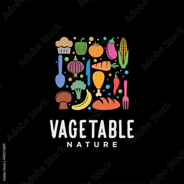 Fototapeta Mix Vegetables Logo fruit design vector template square shape