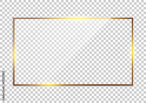 Fototapeta Luxury gold border isolated on transparent background. Glowing gradient effect rectangle frame. Vector illustration.