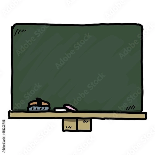 Obraz 黒板消しとチョークが置かれた黒板のイラスト