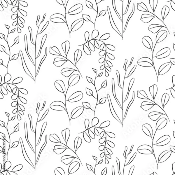 Fototapeta Vector seamless half-drop pattern, with leaves 