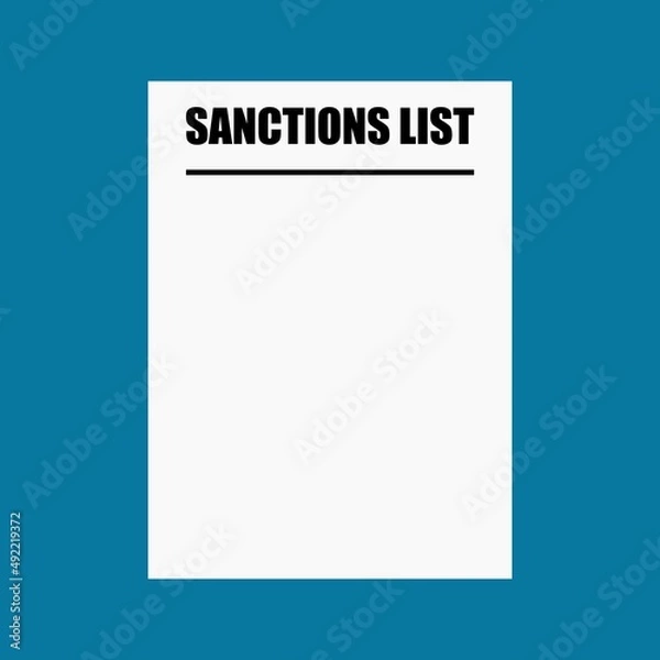 Fototapeta White piece of paper with the inscription List of sanctions on an isolated color background.Vector illustration.