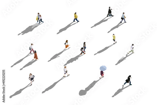 Fototapeta people walking illustration, aerial  